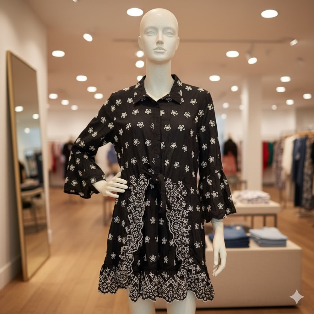 VENUS Black Dress with White Floral Accents